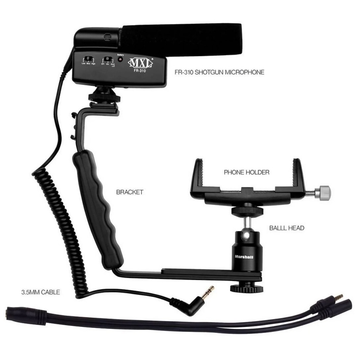 MXL Microphones 01 0102 MM-VE001 MXL Vlog Kiti MXL FR-310 Kamera Mikrofonu ve Stantı | Akıllı Telefon Tutucu ve Mikrofon Mobil Medya Videografer Kit